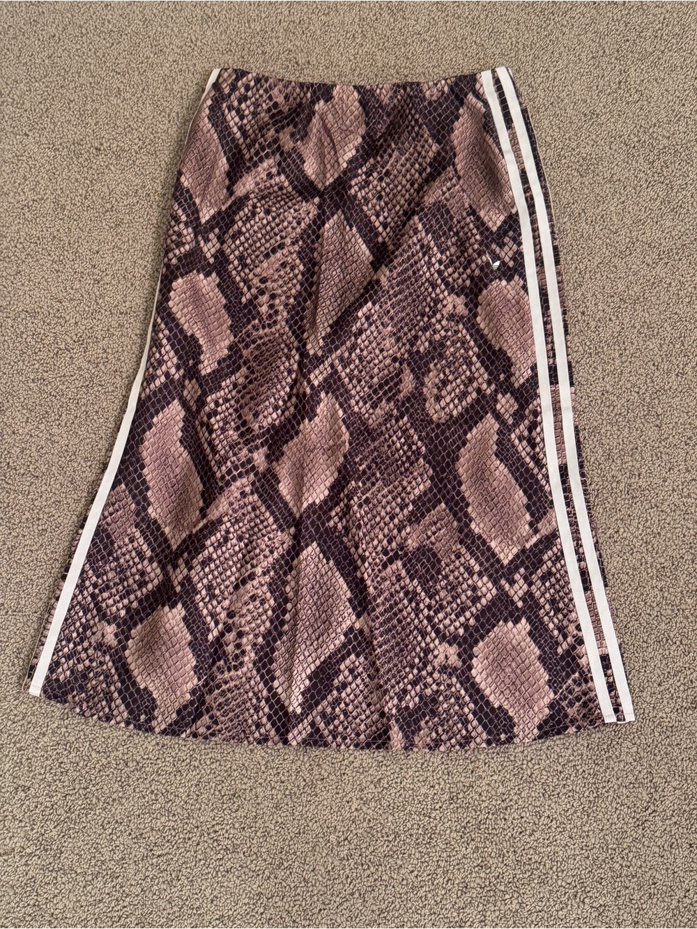 adidas Brown Snake-Print Midi Skirt with White Side Stripes